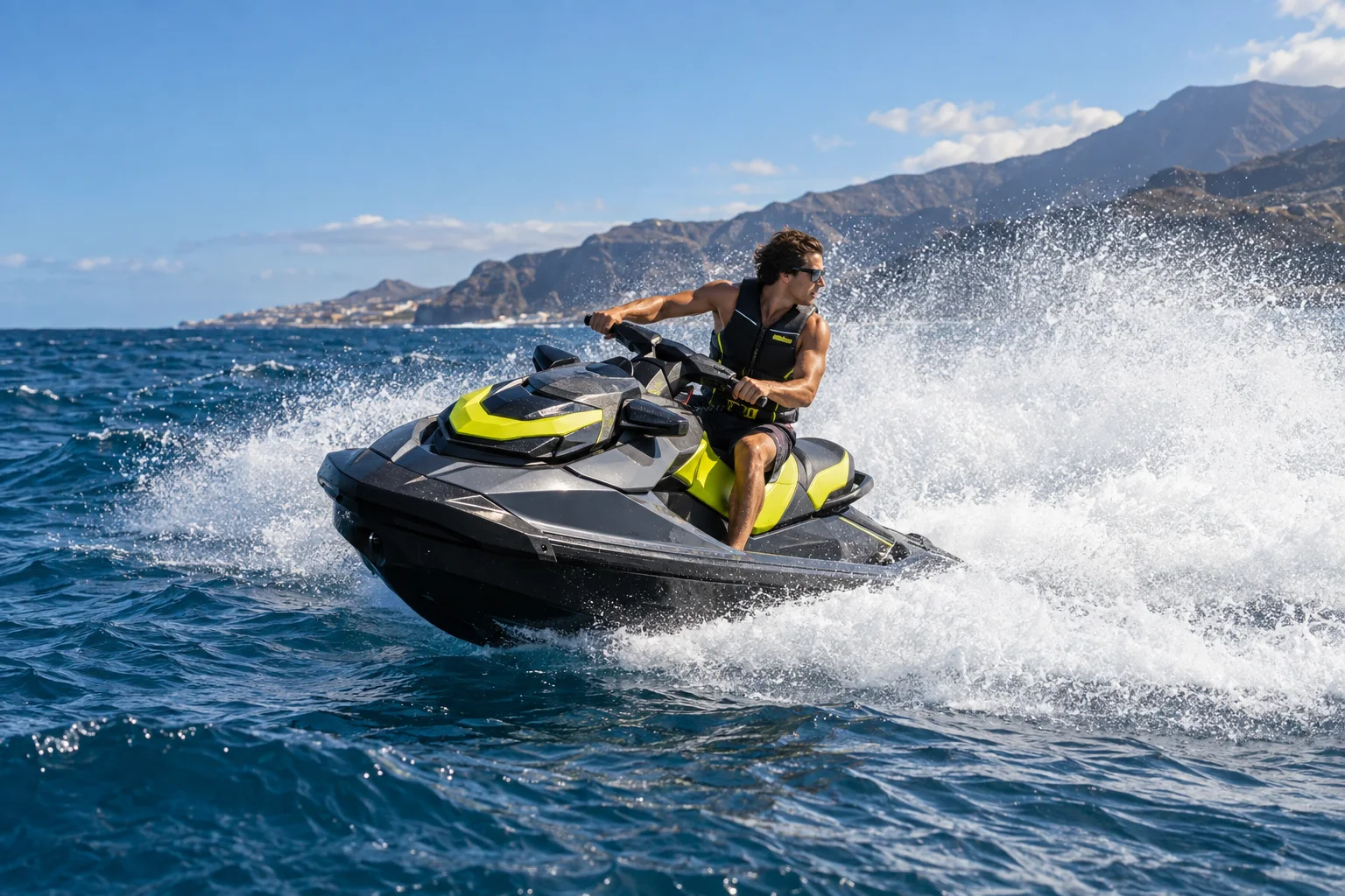 Гидроцикл Radikal Jet Ski на скорости у побережья Коста-Адехе